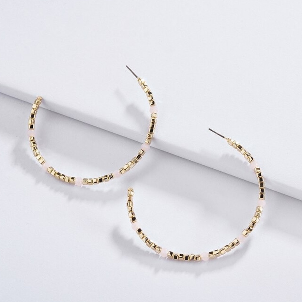 Gold Beaded Large Delicate Hoop Earrings